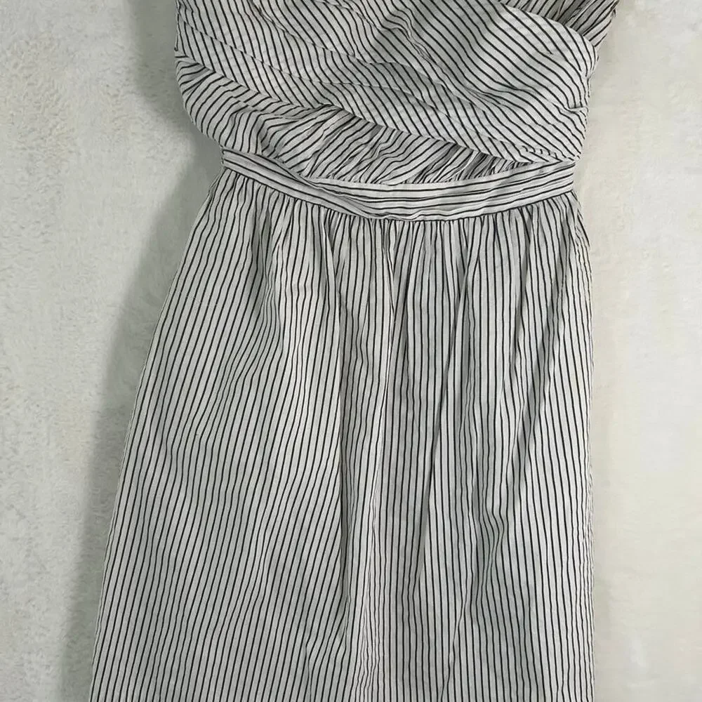 Aryn K Black White Striped Strapless Ruched‎ Mini Dress with Pockets Size Small
